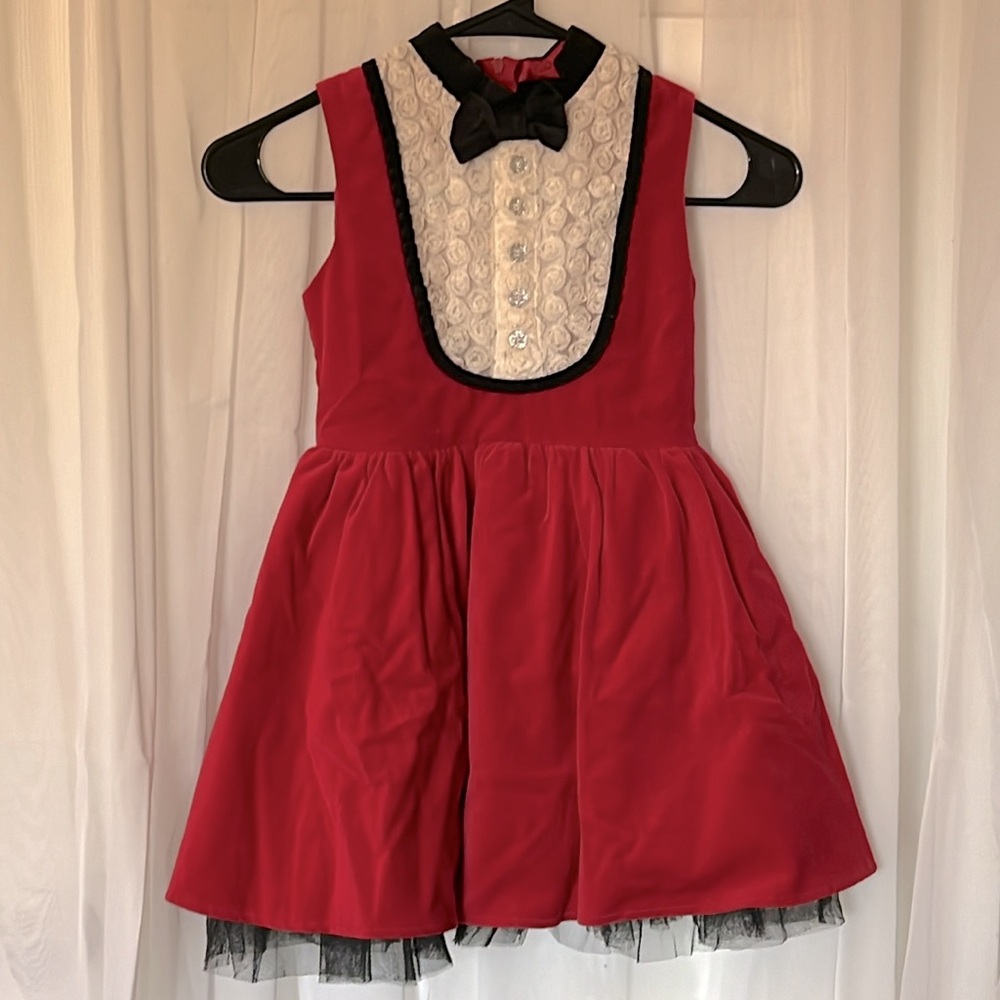 Harujuku Mini Elegant Red and White Kids Formal Bow Tie Dress 4/5 toddler kids